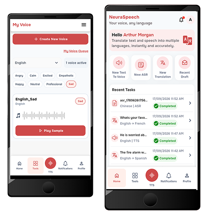 NeuraSpeechAI mobile view